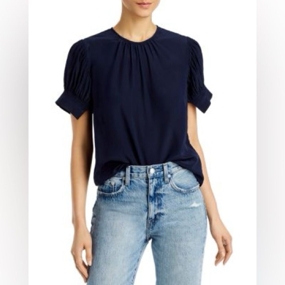 Rebecca Taylor Pleated Puff Sleeve Silk Top
